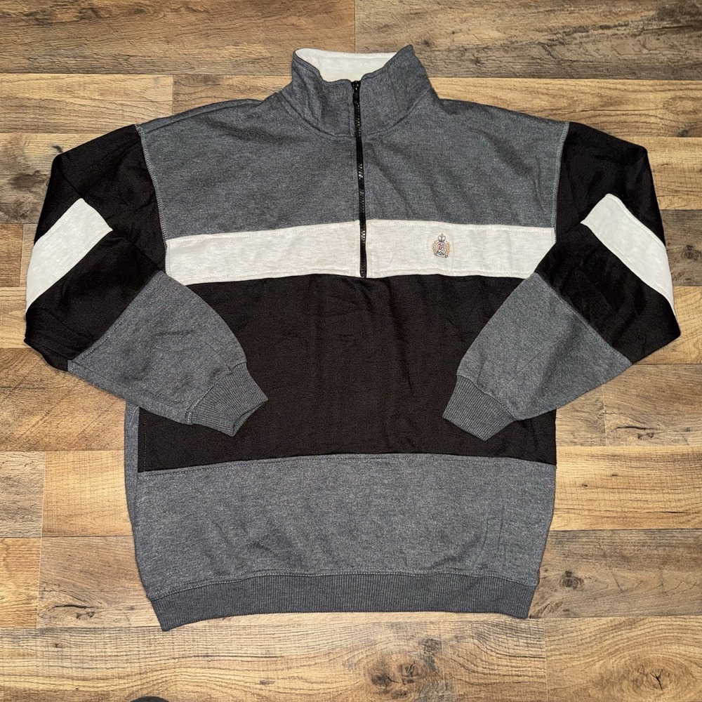 Vintage Bugle Boy Grey Colorblock Quarter Zip Pullover Mens Medium